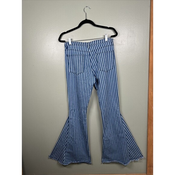 Saints & Hearts Raw‎ Hem Striped Flare Bell Bottom Jeans Women’s Size Large - Picture 2 of 9